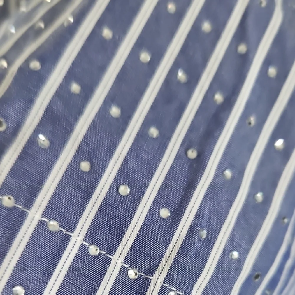 Sandro Blue Striped Button-Front Shirt with White Collar - Picture 9 of 10